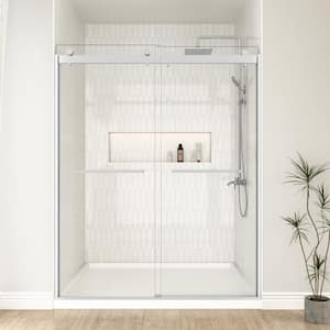 60 in. W x 74 in. H Double Sliding Semi-Frameless Shower Door in Chrome with 5/16 " Explosion-Proof Tempered Clear Glass