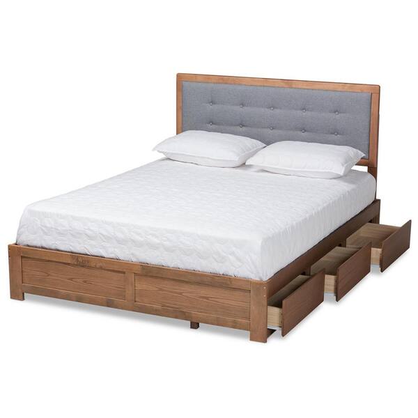 Baxton Studio Lene Ash Walnut and Grey Queen Platform Storage Bed