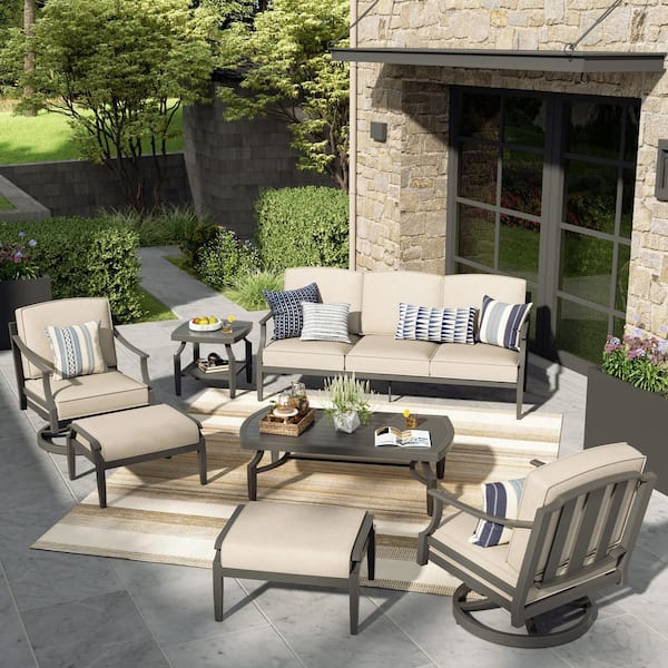 Tamarin 7-Piece Aluminum Outdoor Conversation Set with Echo Dune Sunbrella Cushions