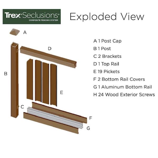 Trex Fencing 6-ft H x 8-ft W 5-Pack Winchester Grey Board-on-board Privacy Composite Fence Panel