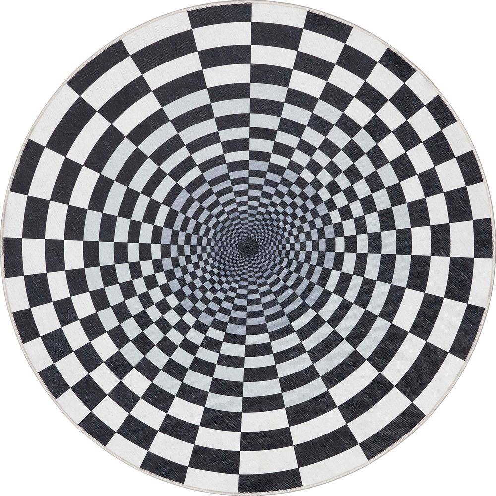 Apollo 3D Portal Modern Geometric Black Ivory 6 ft. 7 in. Round Area Rug price history on PriceWatchPro