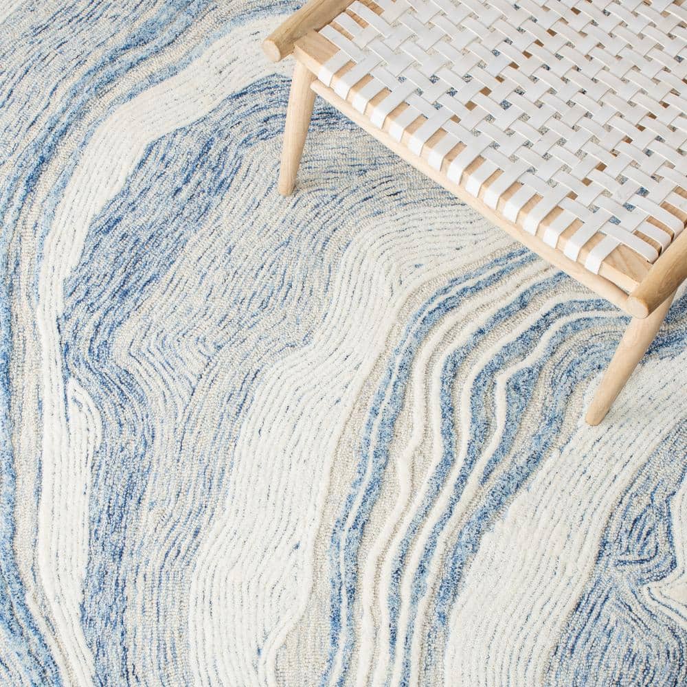 Art Deco Abstract Blue Wool 8' Square Tufted Rug