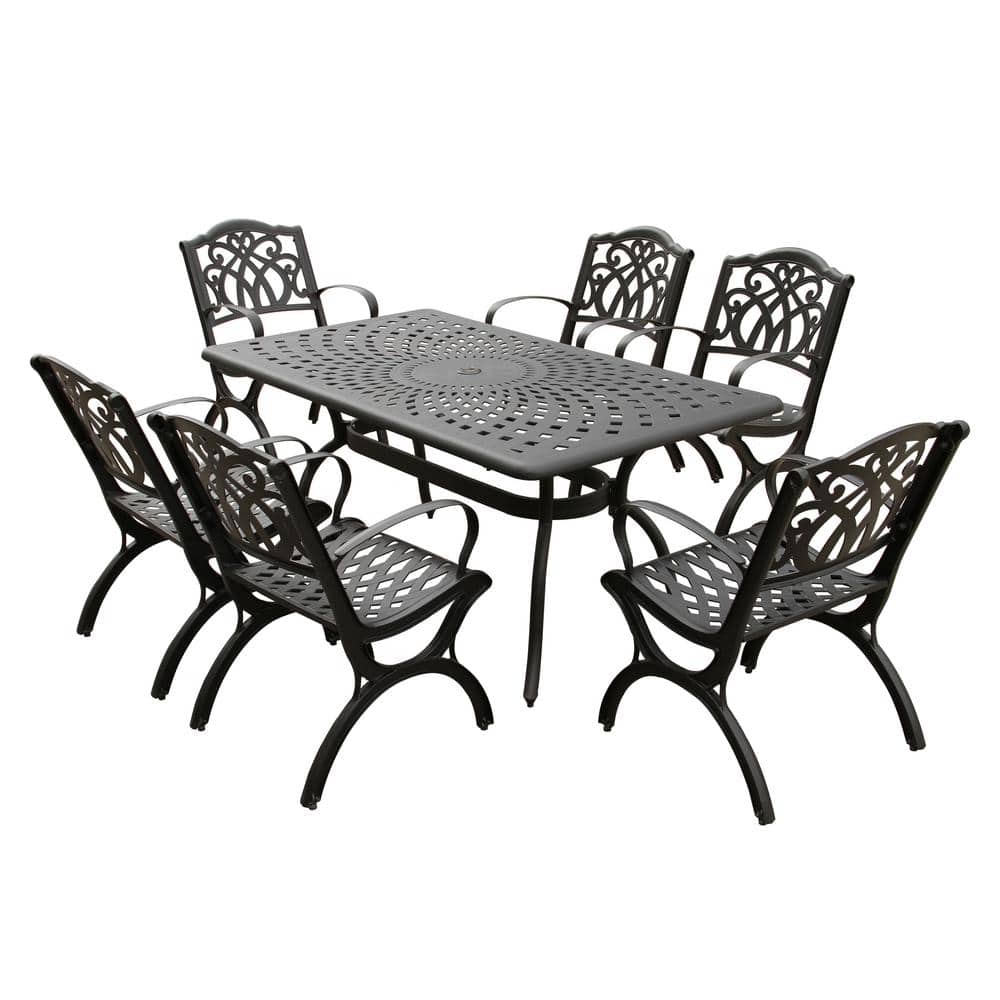 Oakland Living Black 7Piece Aluminum Rectangular Mesh Outdoor Dining