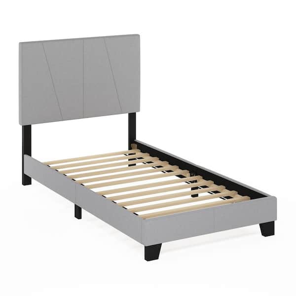 Furinno Lucy Gray Wood/Polyester Frame Twin Platform Bed with Geometric Design