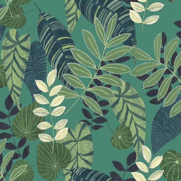 Seabrook Designs Tropicana Leaves Jade, Rosemary, and Spruce Botanical Paper Strippable Roll (Covers 60.75 sq. ft.)