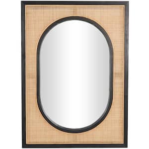 42 in. W x 30 in. H Rectangle Frameless Brown Wall Mirror with Black Accent Frames