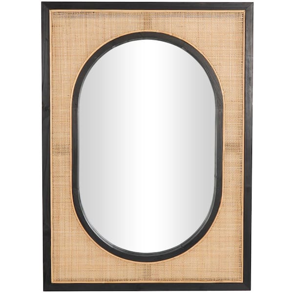 Litton Lane 42 in. W x 30 in. H Rectangle Frameless Brown Wall Mirror with Black Accent Frames