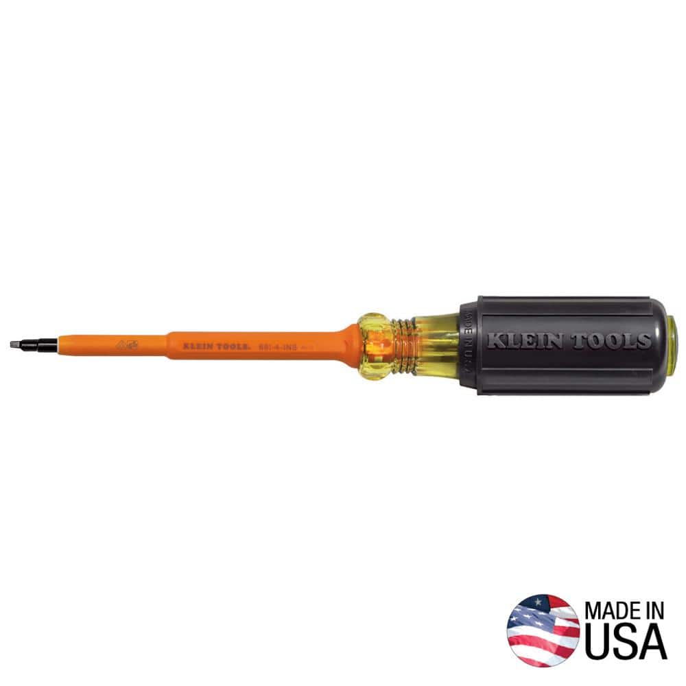Klein Tools #1 Insulated Square-Recess Tip Screwdriver with 4 in. Round Shank- Cushion Grip Handle
