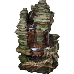 61 in. Flat Rock Summit Outdoor Cascade Fountain with LED Lights