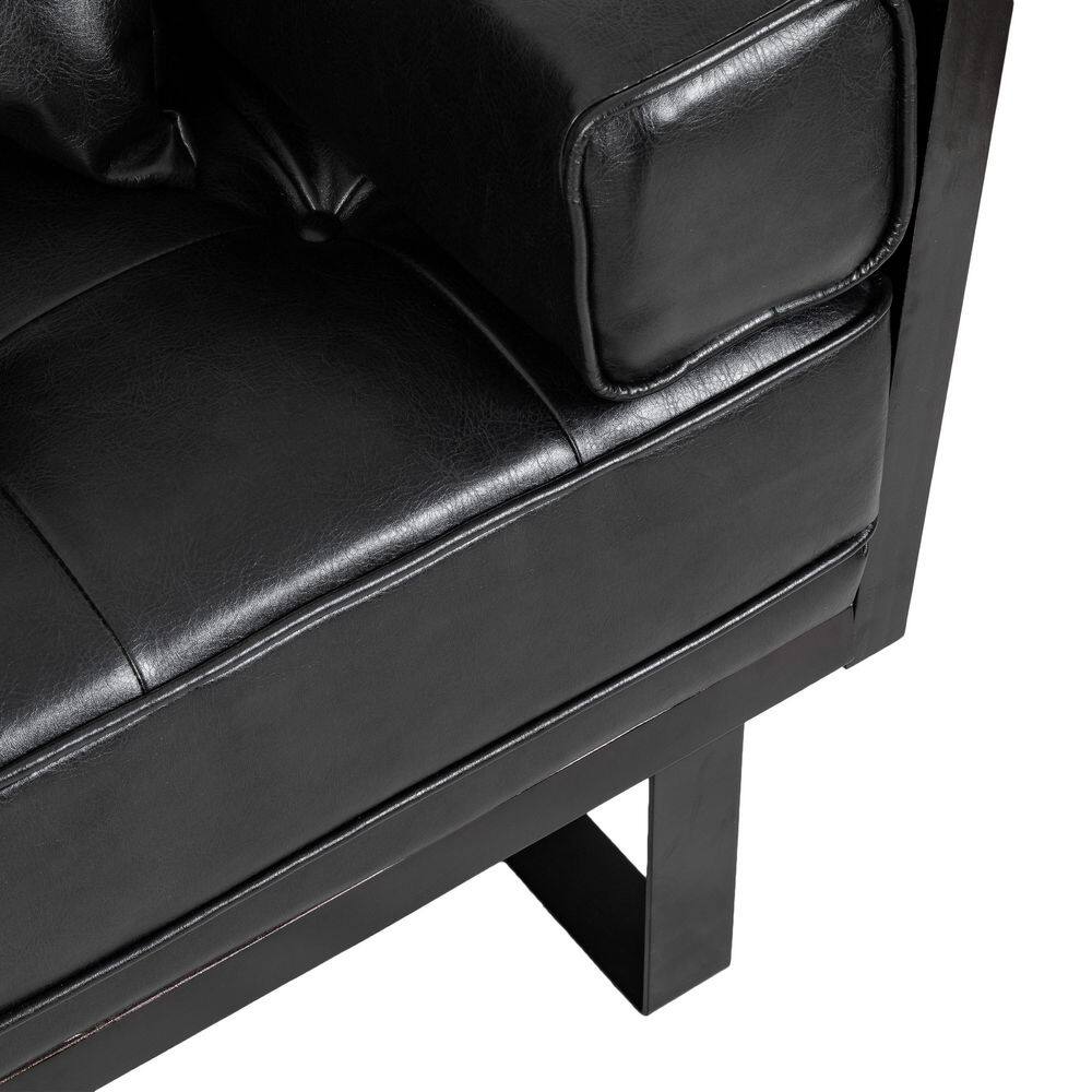 Midnight Black Faux Leather Tufted 2-Seat Loveseat