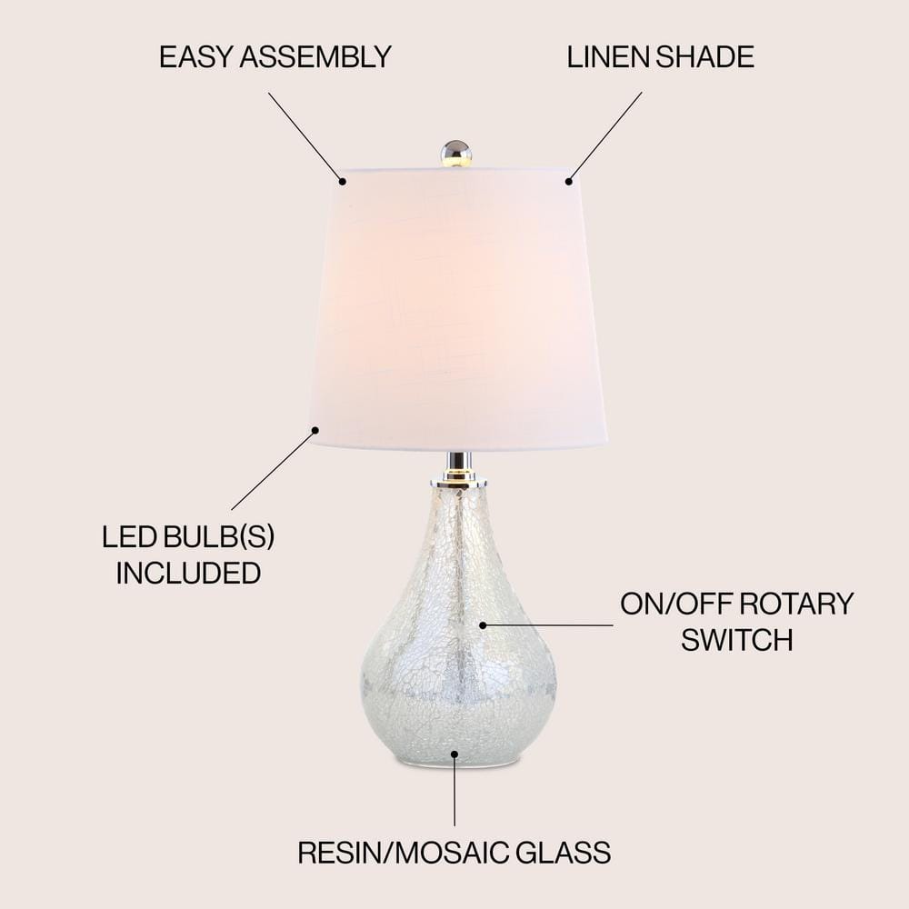 Mona 20" White Mosaic Table Lamp with Linen Shade