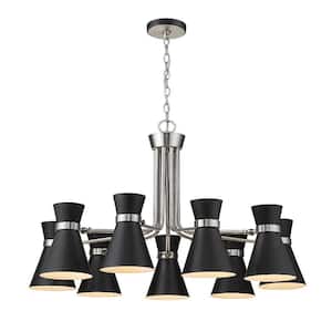 Soriano 9-Light Matte Black Plus Brushed Nickel Chandelier with Metal Shade