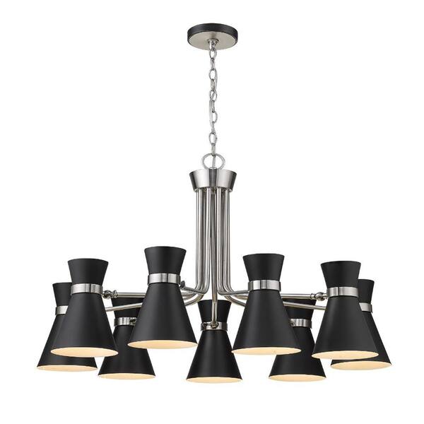 Soriano 9-Light Matte Black Plus Brushed Nickel Chandelier with Metal ...