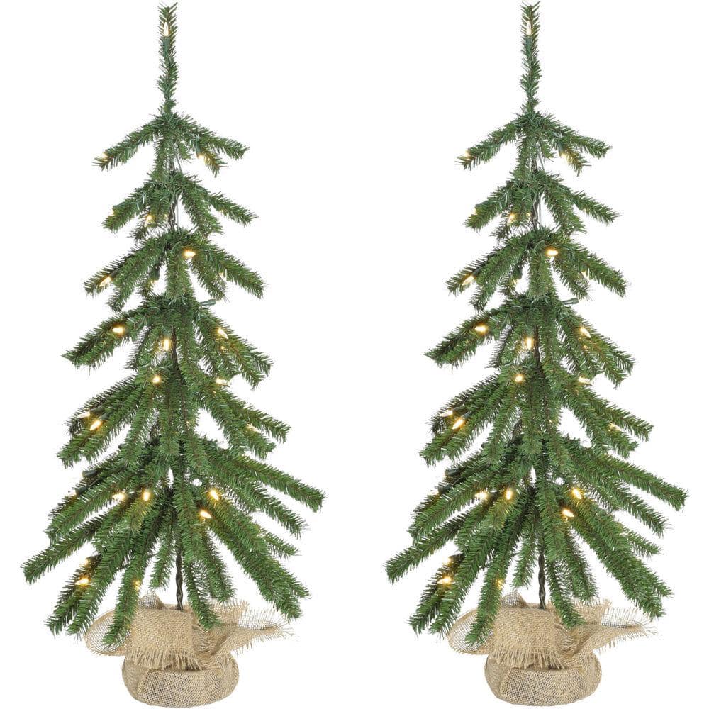 Fraser Hill Farm 3 ft. Pre-Lit Artificial Christmas Tree with Light-Up Star  and Vintage Bulb Covers in Green FFRS036-1TRE-WT - The Home Depot