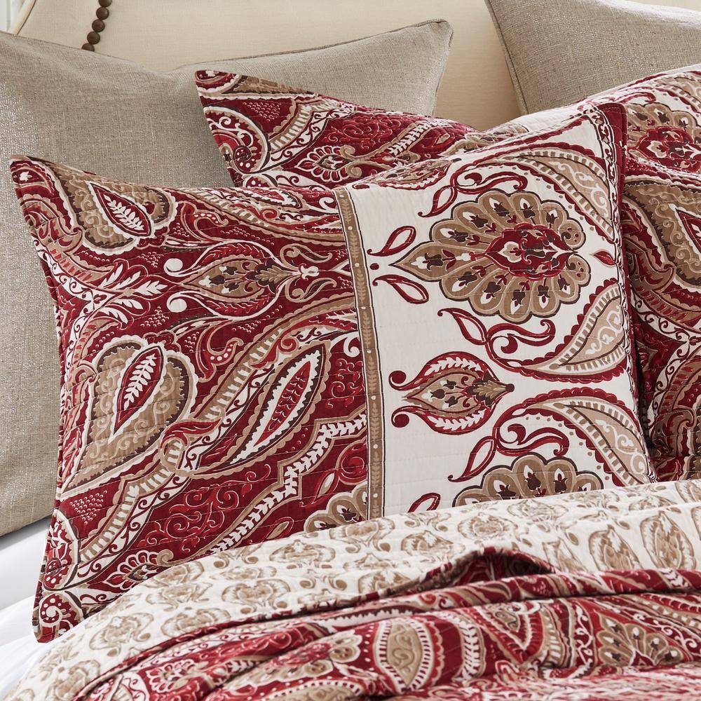 Astrid Red and Taupe Cotton Quilted Standard Sham