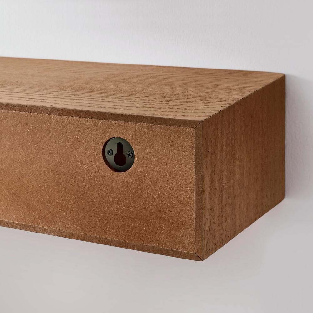 Natural Wood Floating Wall Shelves with Rattan Caning Detail