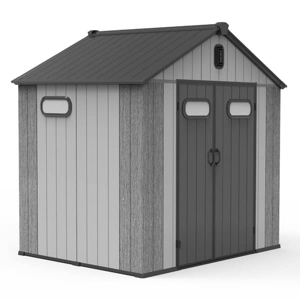 8 ft. W x 6 ft. D Gray Resin Shed with Lockable Door Windows and Vents (48 sq. ft.)