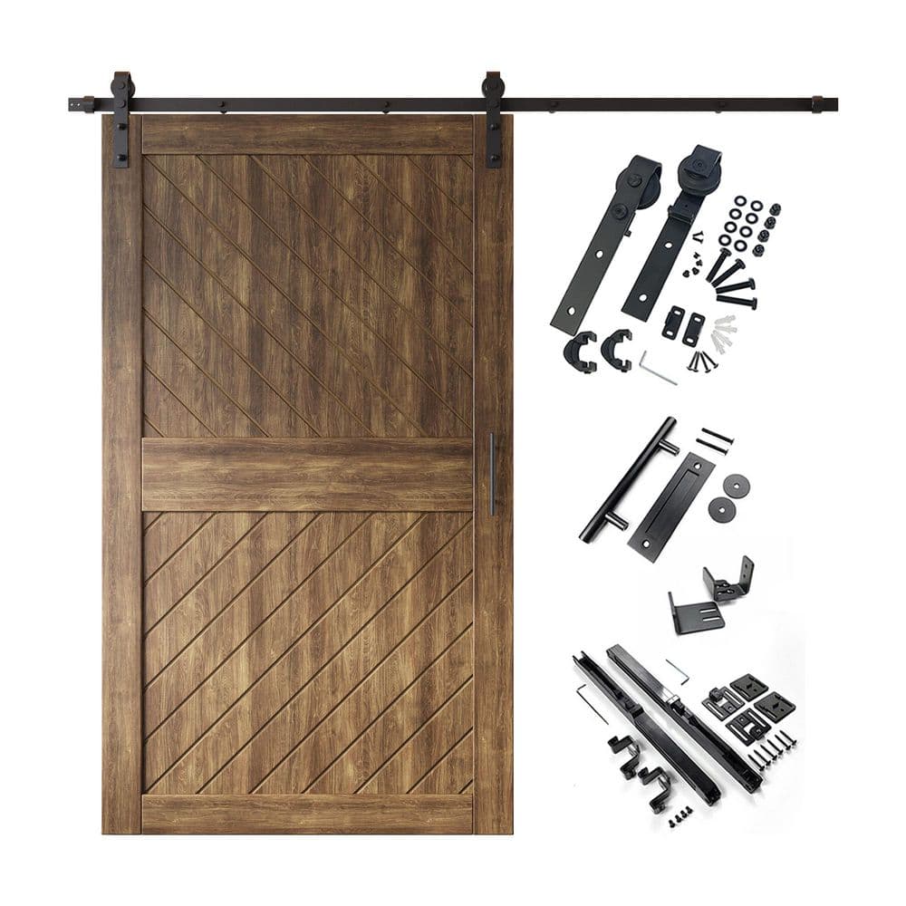 XT4 48 in. x 84 in. C-Panel Dark Walnut Slanted Stripe Design Solid Pine Wood Sliding Barn Door with Hardware Kit price history on PriceWatchPro