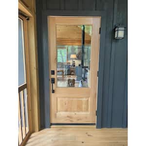 36 in. x 80 in. Modern Farmhouse Knotty Alder Right-Hand/Inswing 3/4 Lite Clear Glass Unfinished Wood Prehung Front Door