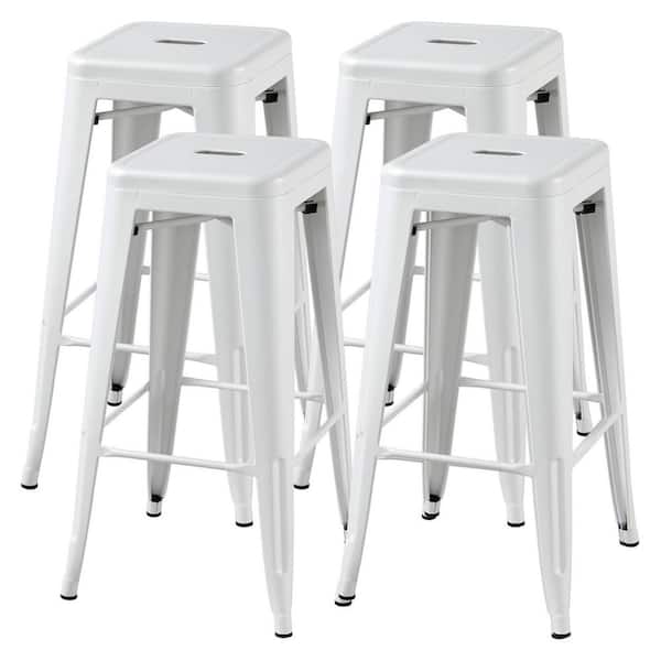 White Stackable Metal Outdoor Bar Stool (4-Pack)