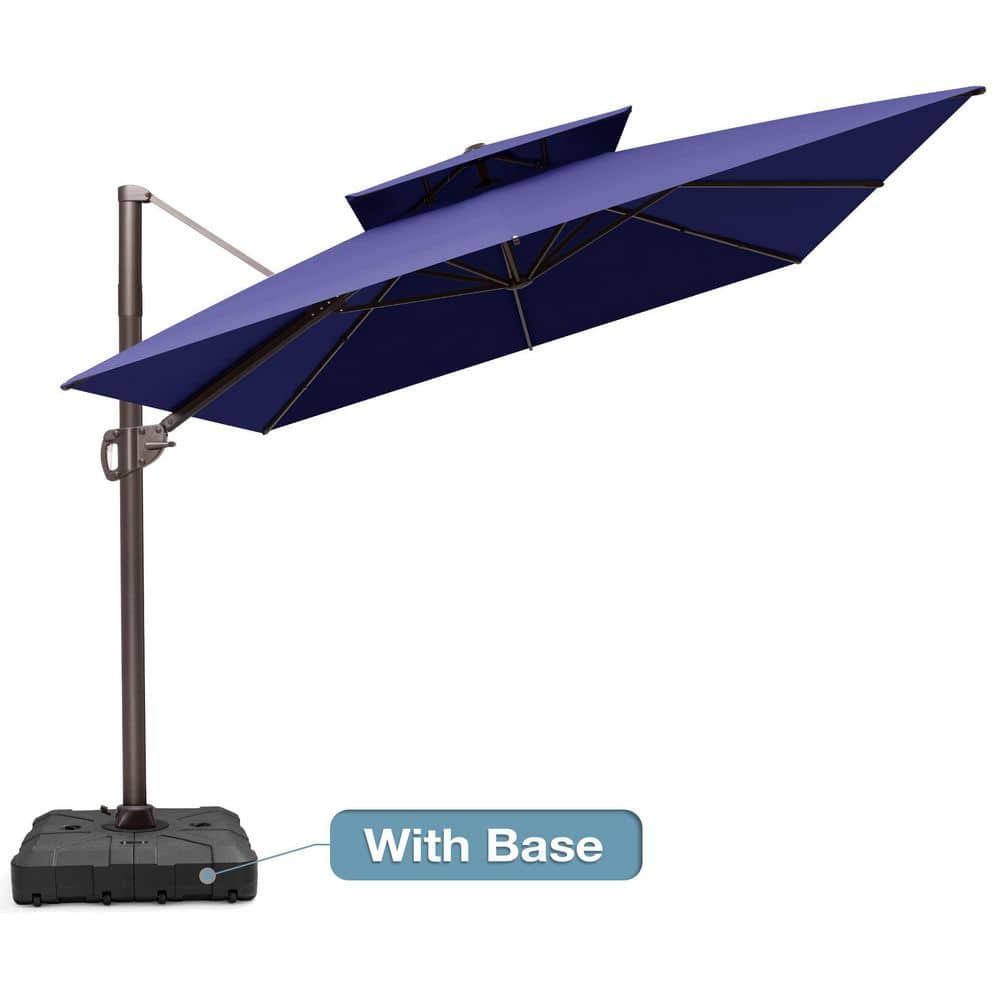 12 ft. x 9 ft. Outdoor Cantilever Umbrella and 8-Wheel HDPE Base Vented Aluminum Offset Patio Umbrella in Navy Blue price history on PriceWatchPro