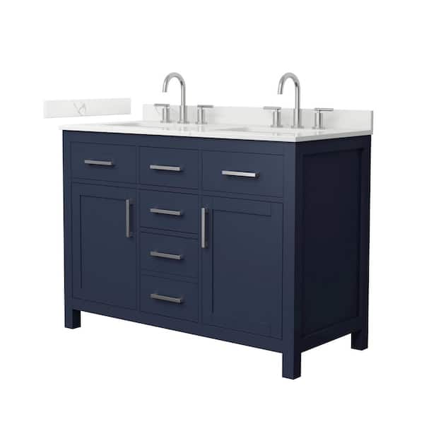 Beckett 48 in. Double Freestanding Dark Blue Bath Vanity with Giotto Quartz Top (Assembled)