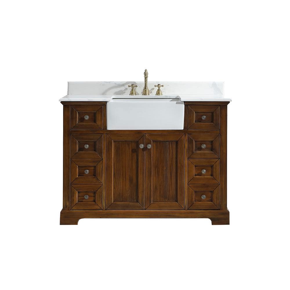 GAVIN 48 in. W x 22 in. D x 35 in. H Bathroom Vanity in Brown with Qt. Vani