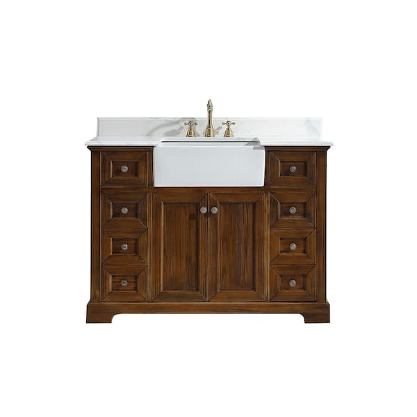 Unbranded GAVIN 48 in. W x 22 in. D x 35 in. H Bathroom Vanity in Brown with Qt. Vanity Top in White with 1 White Sink
