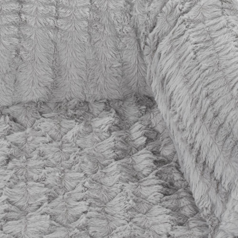 Large Gray Faux Fur 3-Sided Bolster Pet Bed Couch Protector