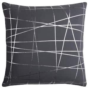 Gray/Silver Metallic Foil Print Striped Cotton Poly Filled 20 in. x 20 in. Decorative Throw Pillow