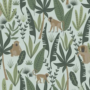 Green Kiki Monkeys Matte Non-Pasted Wallpaper Sample