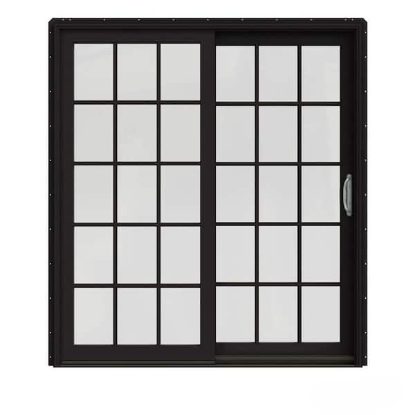 JELD-WEN 72 in. x 80 in. W-2500 Contemporary Black Clad Wood Right-Hand 15 Lite Sliding Patio Door w/Unfinished Interior