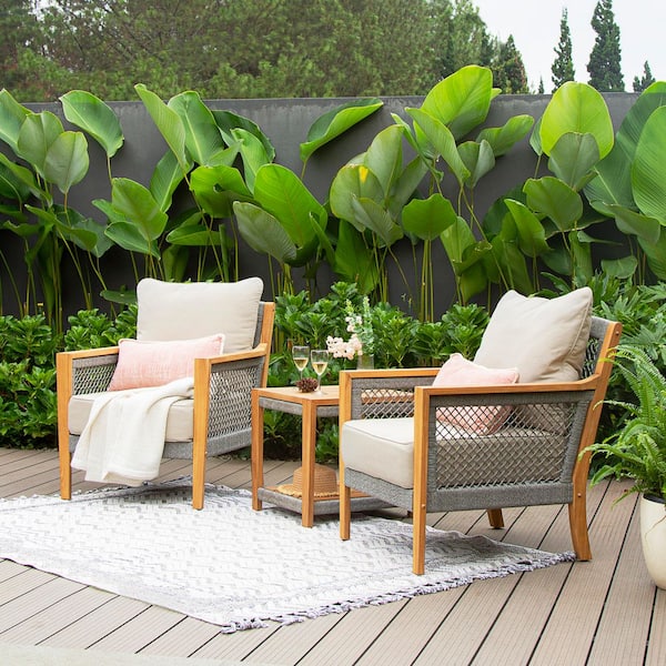 Cambridge Casual Cambridge Casual Nassau 3-Piece Teak Wood Patio Conversation Set with Beige Cushion