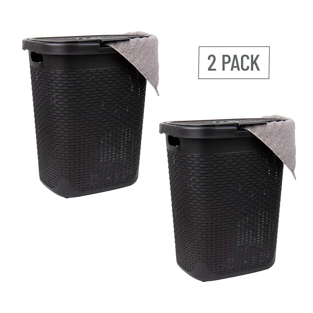 Black Wicker Design Upright Hamper with Lid