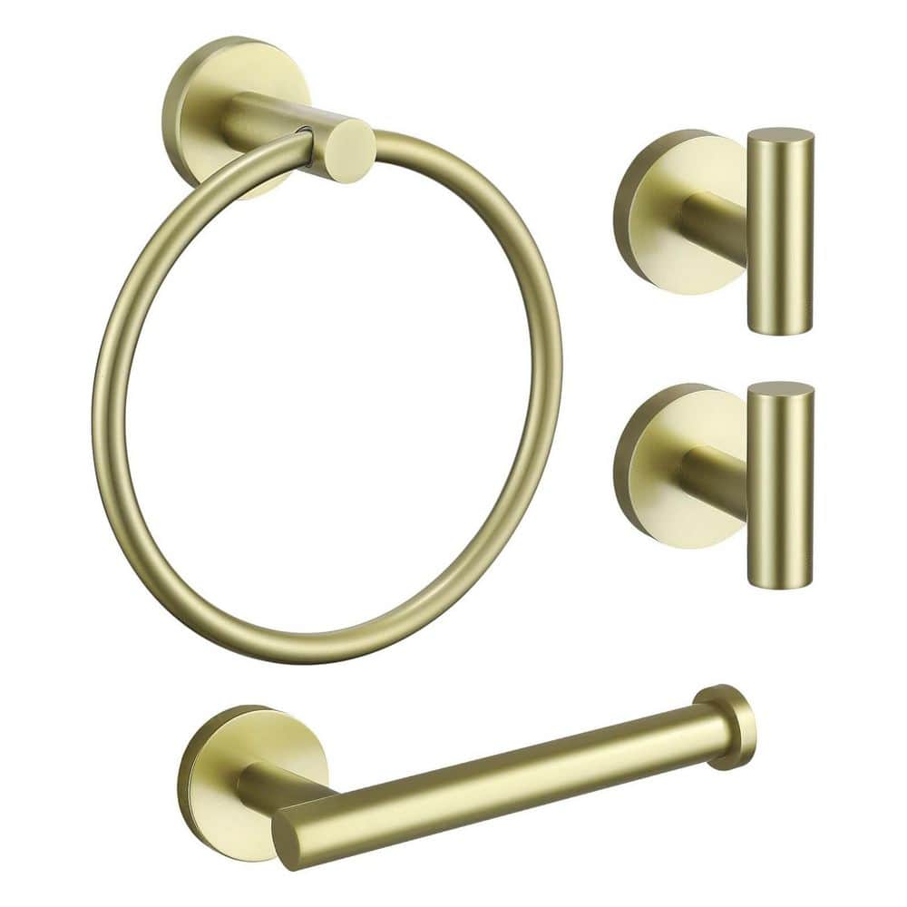 4-Piece Bath Hardware Set With Robe Towel Hooks Towel Ring Toilet Paper Holder Modern Accessories Kit in Brushed Gold price history on PriceWatchPro
