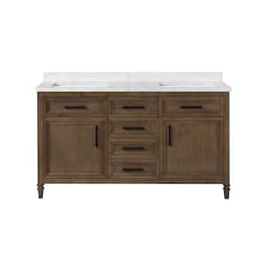Aiken 60 in. W x 22 in. D x 34 in. H Double Sink Bath Vanity in Almond Latte with White Engineered Marble Top