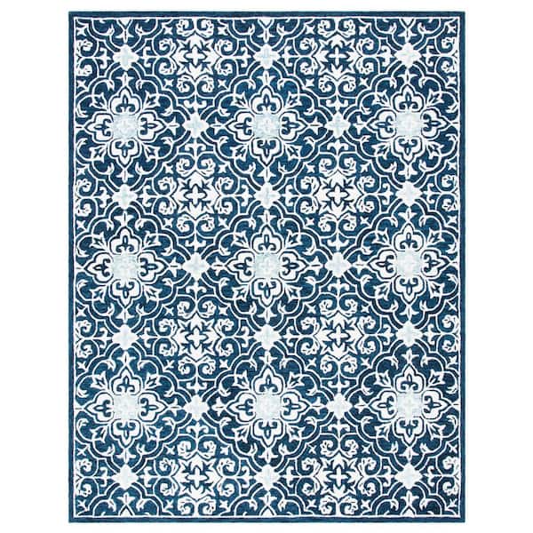Roslyn 10 ft. x 14 ft. Navy/Light Blue Ornate Border Area Rug