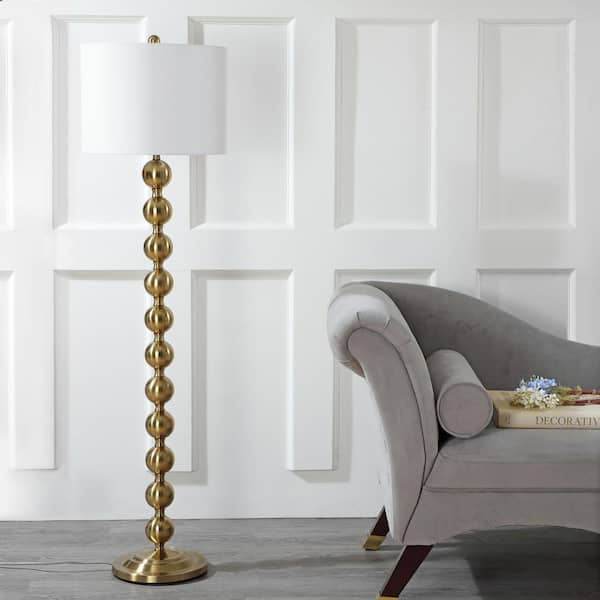 Reflections Stacked Ball 58.5 in. Brass Floor Lamp with Off-White Shade