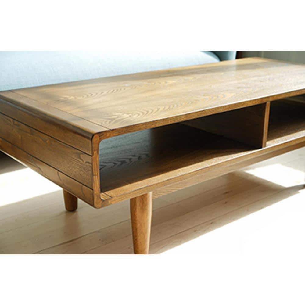 Devon Deco Walnut Mid-Century Coffee Table with Brass Caps