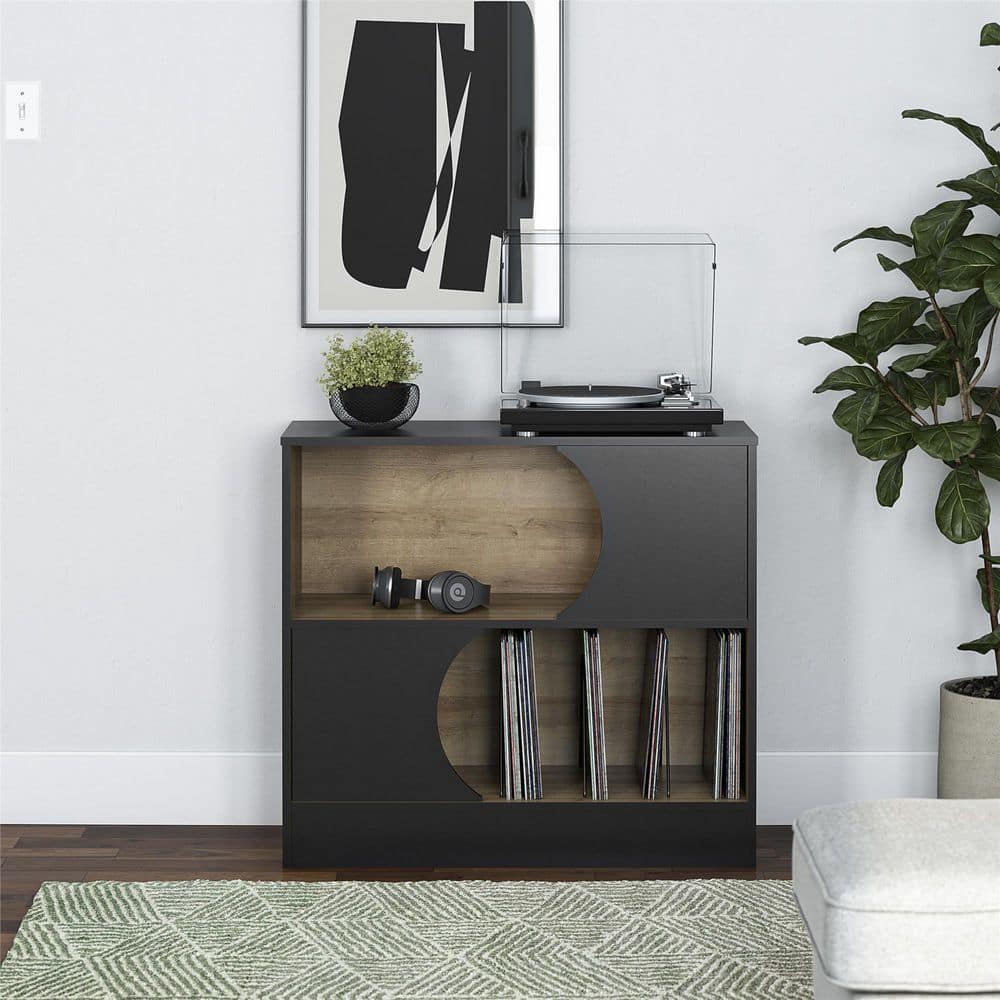 Delmar Retro Record Stand, Black and Natural