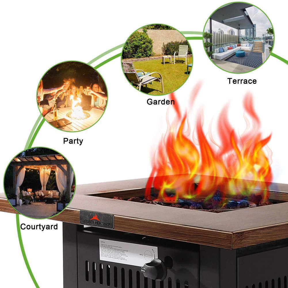 Yellow Wood Mocha X Square Propane Fire Pit Table