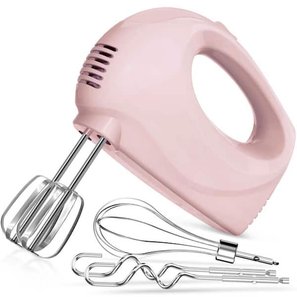 Pink 5-Speed Lightweight Hand Mixer with Whisk and Traditional Beaters Electric Hand Mixer for Blending or Cooking