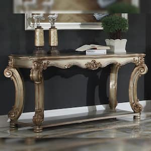 Vendome 58 in. Gold Patina Standard Rectangle Wood Console Table with Shelves