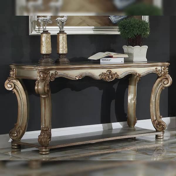Acme Furniture Vendome 58 in. Gold Patina Standard Rectangle Wood Console Table with Shelves