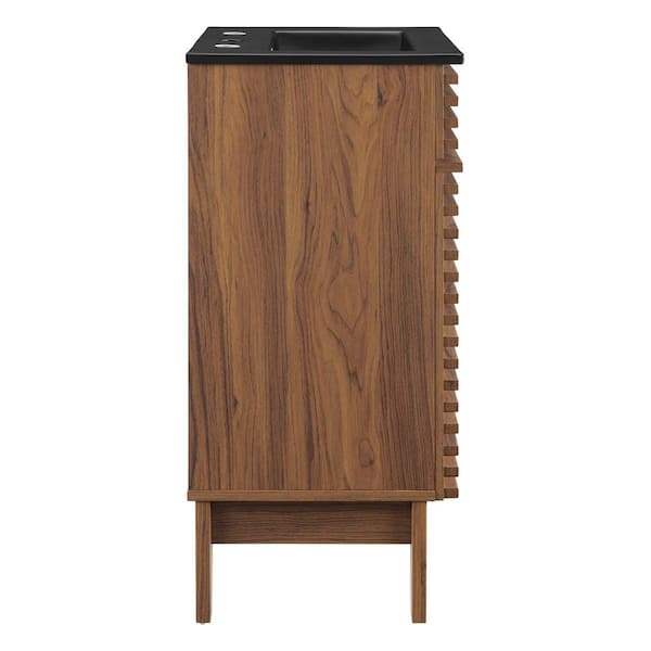 Render 18 in. W x 15.5 in. D x 33.5 in. H Bathroom Vanity in Walnut with Black Ceramic Top
