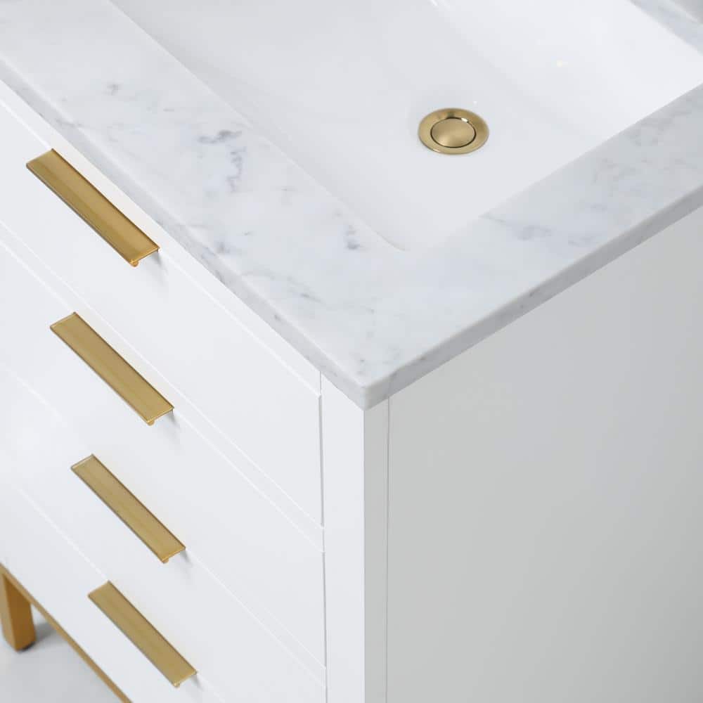 Pure White 24'' Single Sink Vanity with Carrara Marble Top