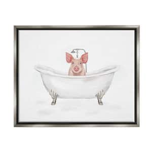 Country Pig Cute Bathtub Design by Ziwei Li Floater Framed Animal Art Print 21 in. x 17 in.