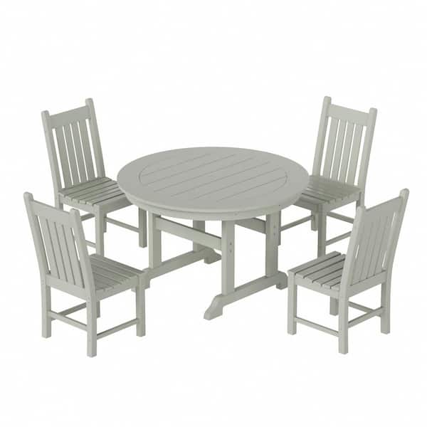 Hayes 47 in. All Weather HDPE Plastic Round Outdoor Dining Trestle Table with Umbrella Hole in Sand