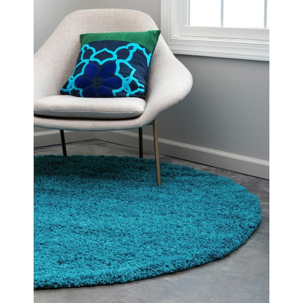 Buy Solid Shag 6 Ft Round Rug Turquoise