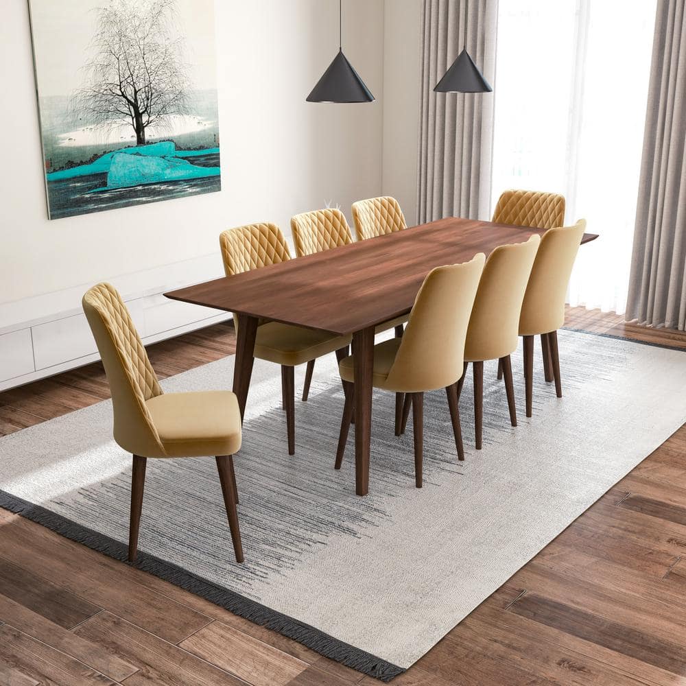 Walnut Brown Mid-Century Modern Rectangular Dining Table